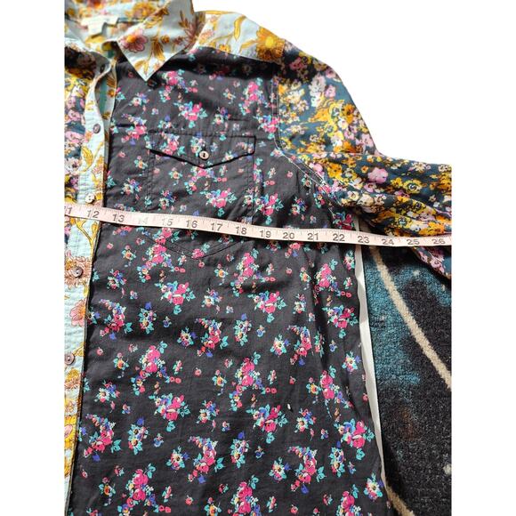 Sundance Women's Mixed Floral Print Long Sleeves Button Down Patchwork Shirt L - Picture 2 of 5